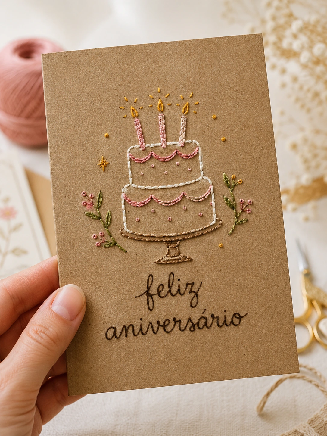 Cartões bordados de Aniversário