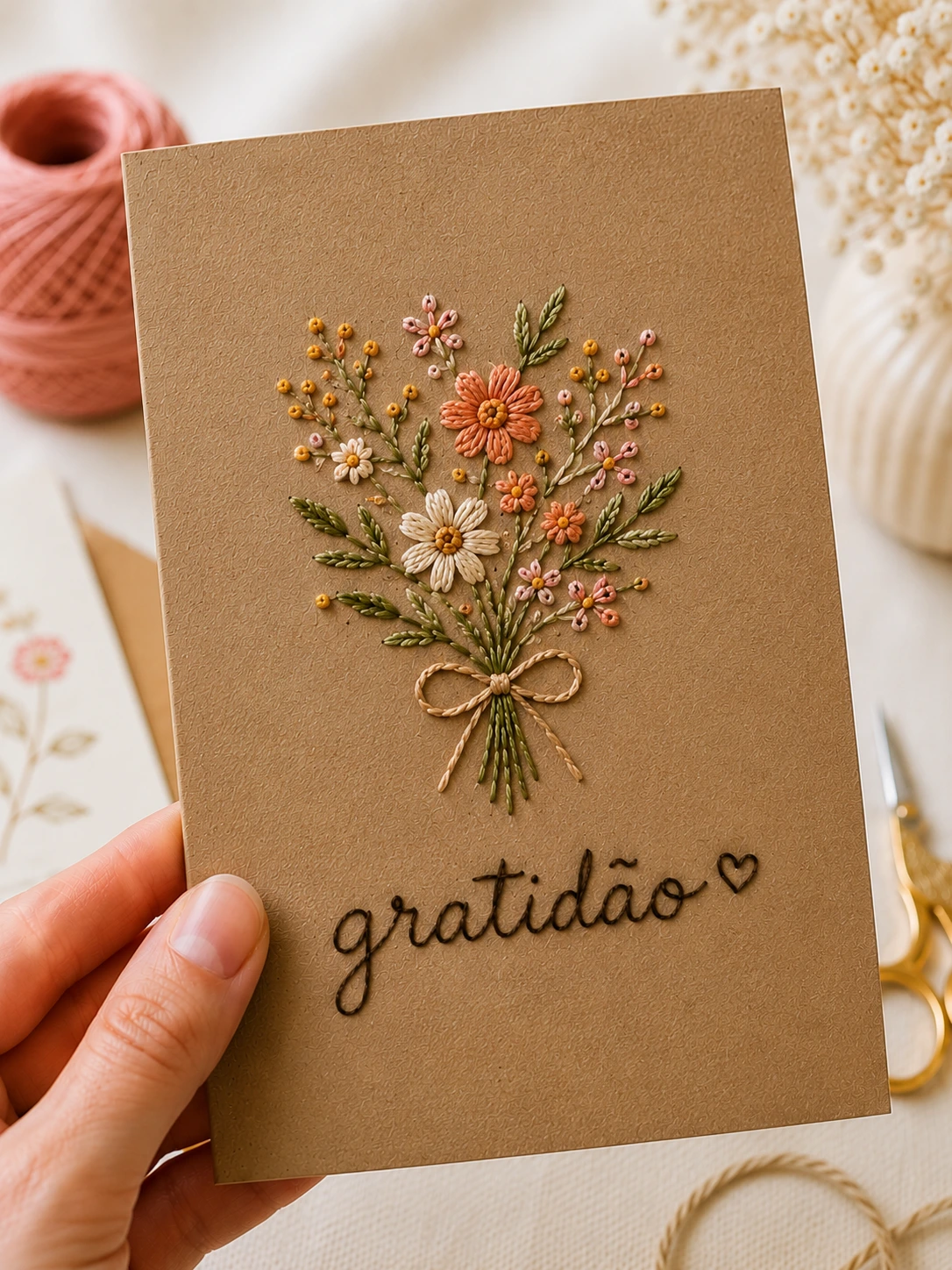 Cartões bordados de Gratidão